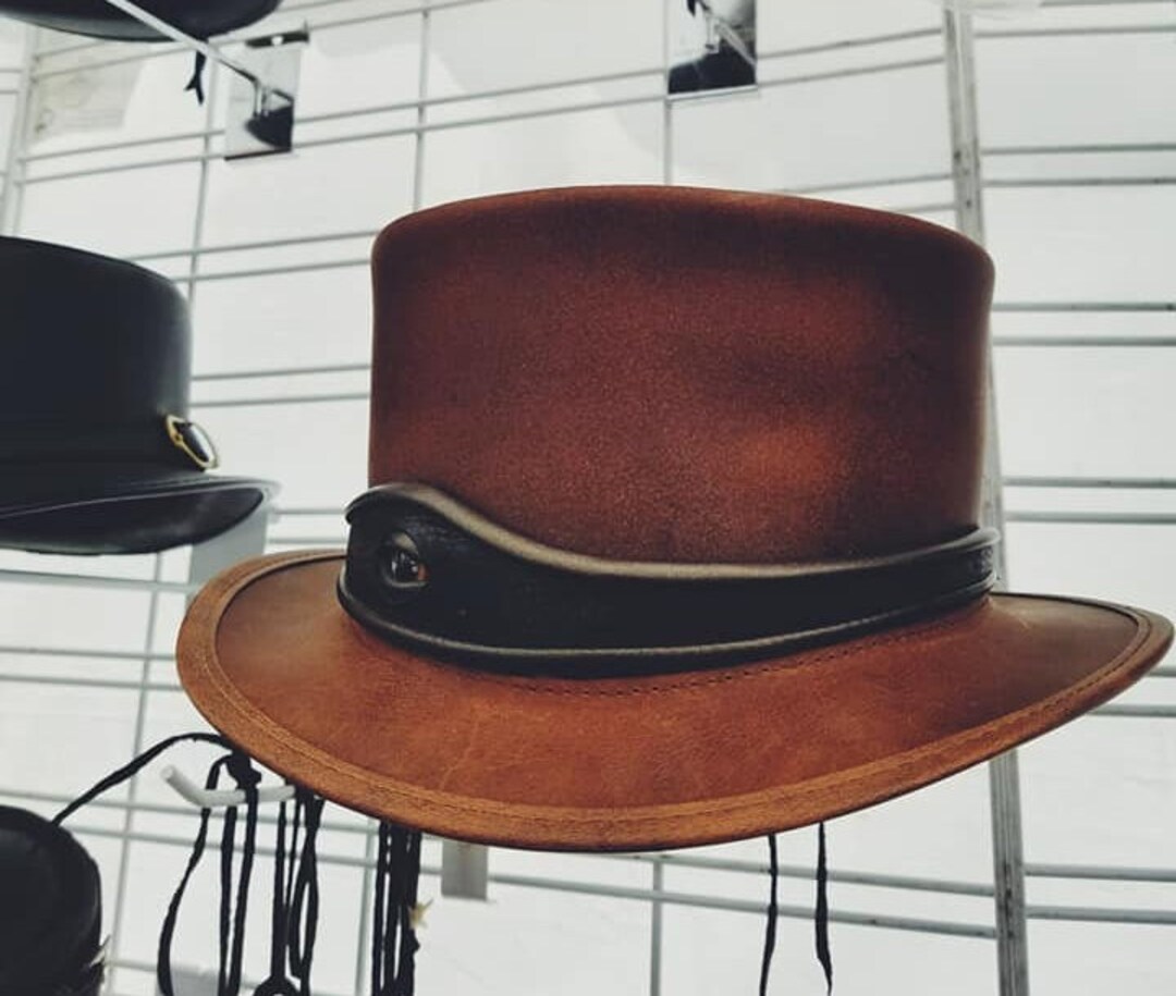 El Dorado Eye Band Brown Steampunk Leather Top Hat Biker Motorcycle