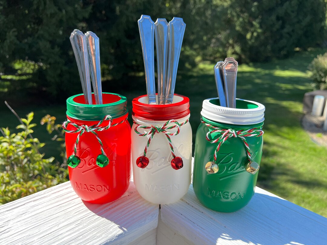 Farmhouse Mason Jar Utensil Holder for Christmas Centerpiece Etsy