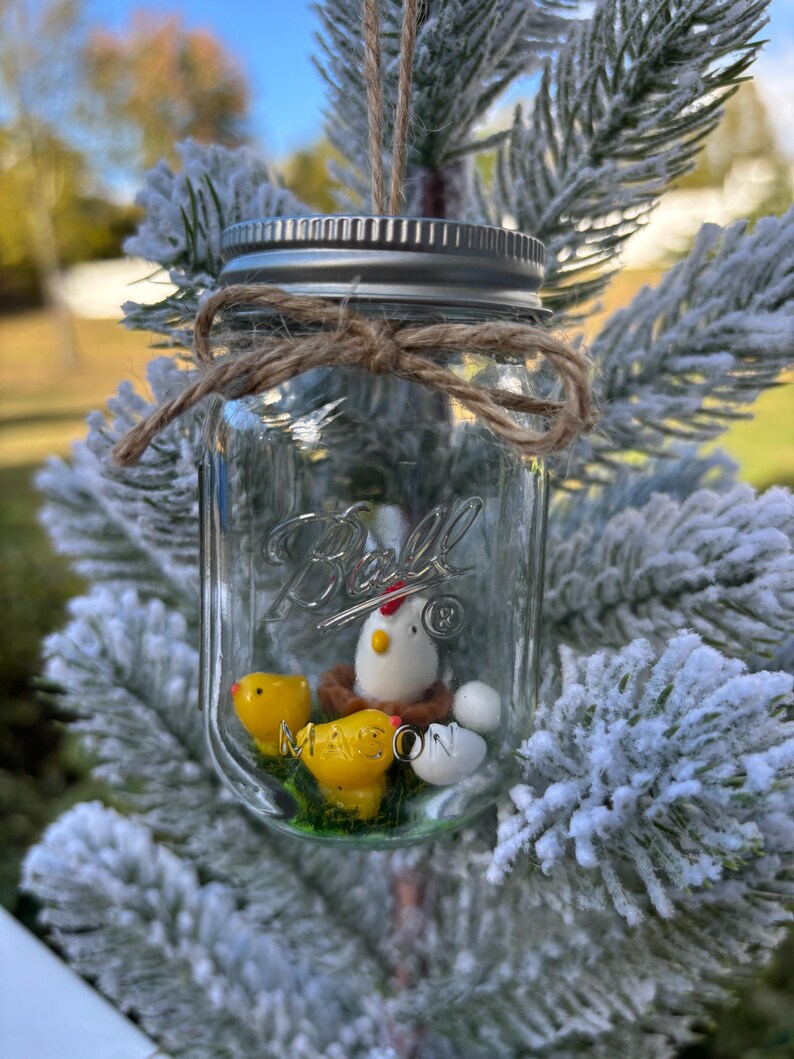 Miniature Ball Mason Jar Glass Christmas Tree Ornament With Chicken and