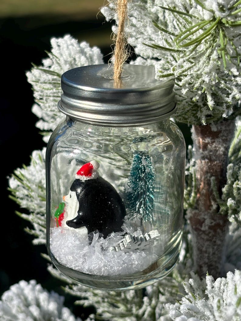 Miniature Glass Mason Jar Farmhouse Christmas Tree Ornament With