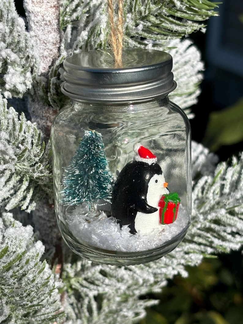 Miniature Glass Mason Jar Farmhouse Christmas Tree Ornament With
