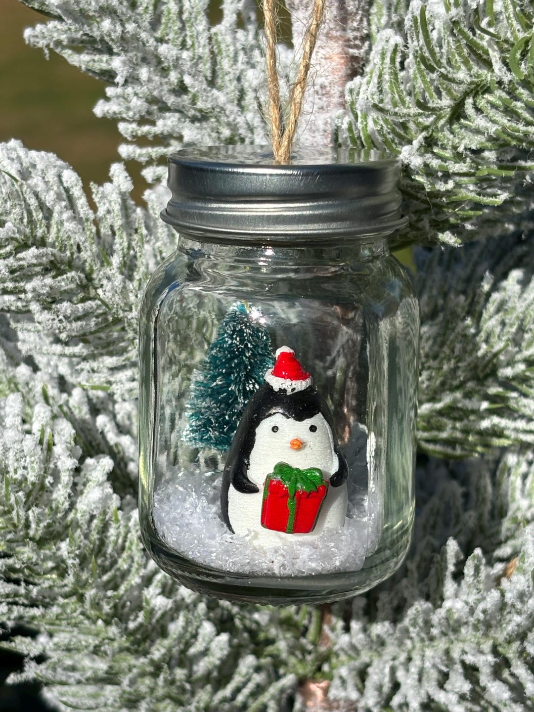 Miniature Glass Mason Jar Farmhouse Christmas Tree Ornament With