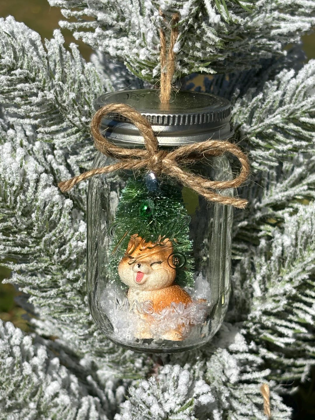 Miniature Glass Ball Mason Jar Farmhouse Christmas Ornament With
