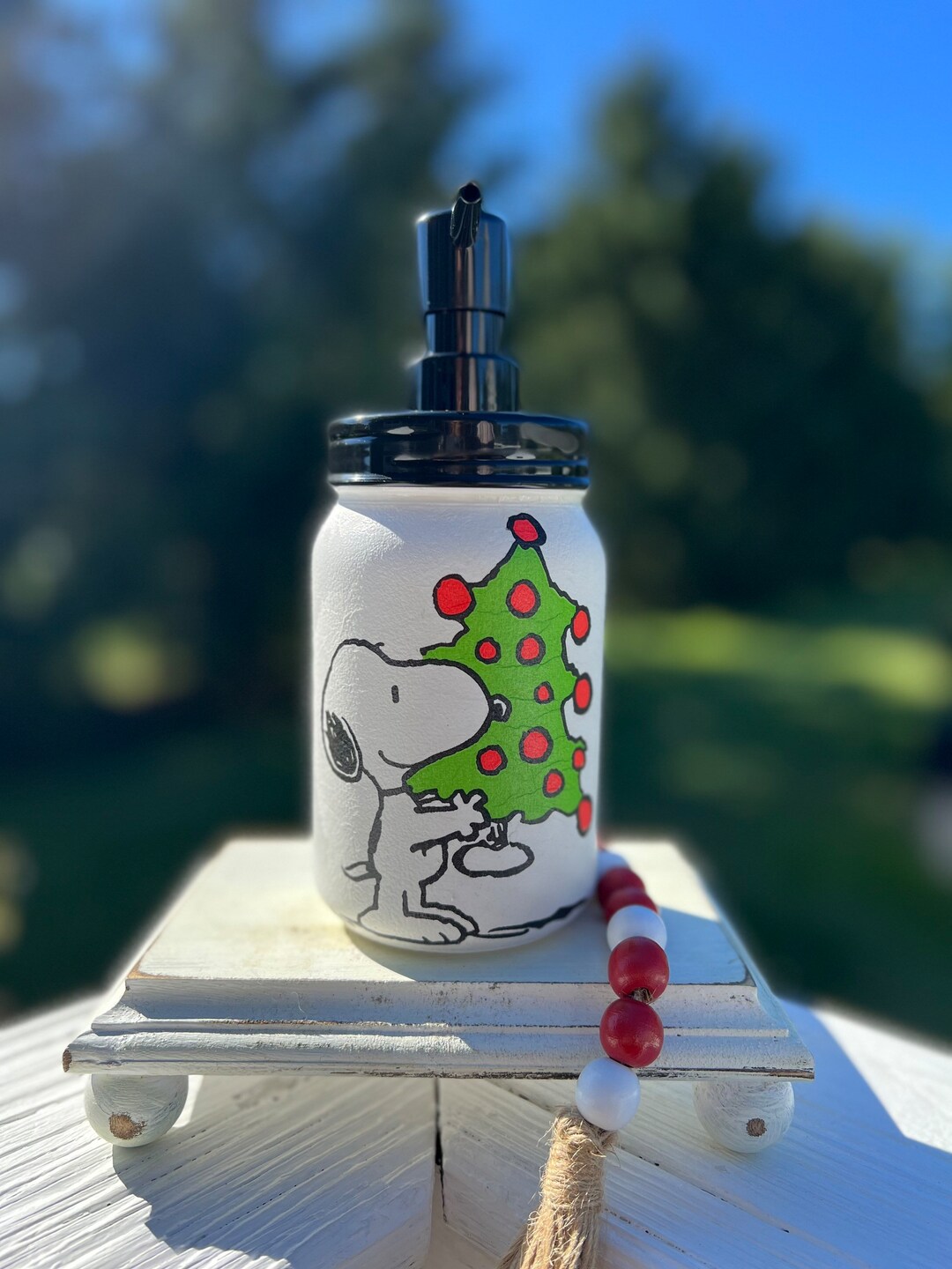Snoopy Christmas Mason Jar Soap Dispenser, Dish Soap Dispenser