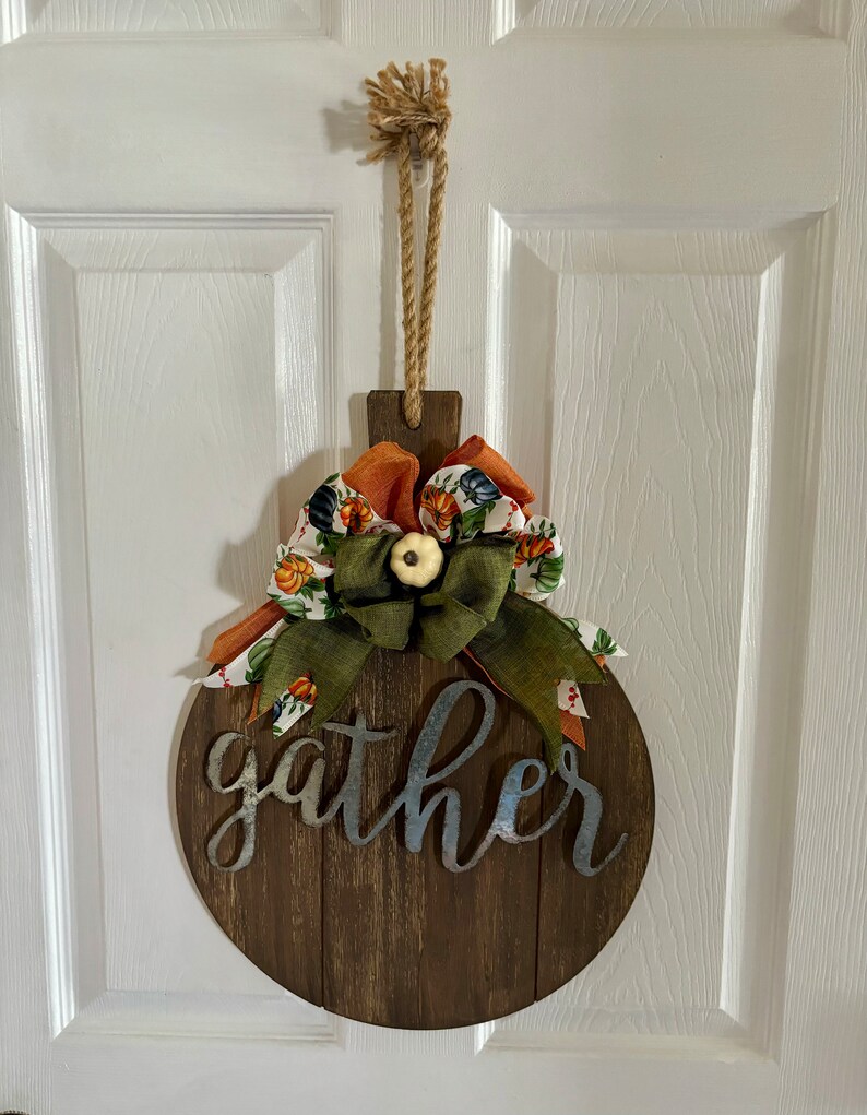Decorative Fall Hanging Wood Breadboard That States gather in Galvanized Metal, Thanksgiving