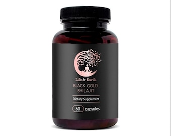 Schwarz Gold Shilajit Reines Harz 60 Kapseln Natürliche Bio