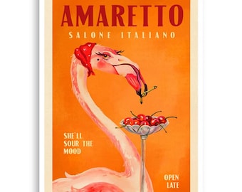Amaretto Vintage Poster. Art Deco wall art. Italian Cool.