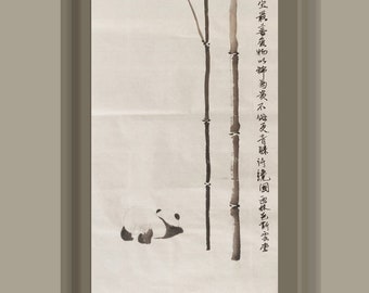 Bamboo and Panda Orignal Chinese Painting HandMade Chinese Asian art Handpainted Rice Paper Customize sets for decorate and collections