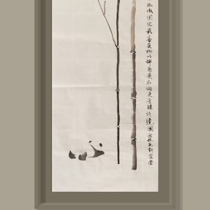 Pintura chinesa original de bambu e panda, feita à mão, arte chinesa asiática, papel de arroz pintado à mão, conjuntos personalizados para decoração e coleções