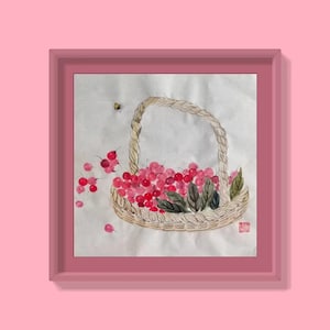 SiYunTang Cherry in BasketWall Decor 1 pieza, 34 cm (13 pulgadas), arte chino para pintar estilo libre, arte de pared, decoración minimalista para el hogar, sala de estar, regalo