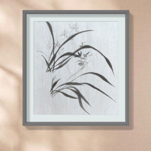 MISS MISY orchid flower Handmade Original Watercolor Painting,black white Wall Art,Chinese japanese Art freestyle,wall Decor home