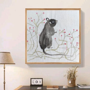 MISS MISY mouse in the grass Handmade Original Watercolor Painting,rat Wall Art,Chinese japanese Art freestyle,wall Decor for home customize