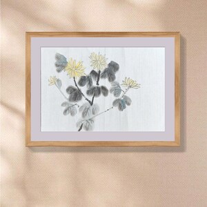 MISS MISY yellow chrysanthemum flower Handmade Original Watercolor Painting,peach flower Wall Art,Chinese japanese Art freestyle,Decor home