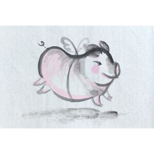 MISS.MISY Handgemacht Original Aquarell Malerei Schwein,Rosa glückliches Schwein Wand Kunst,chinesisch japanische Kunst freestyle,wand-dekor für zu Hause anpassen