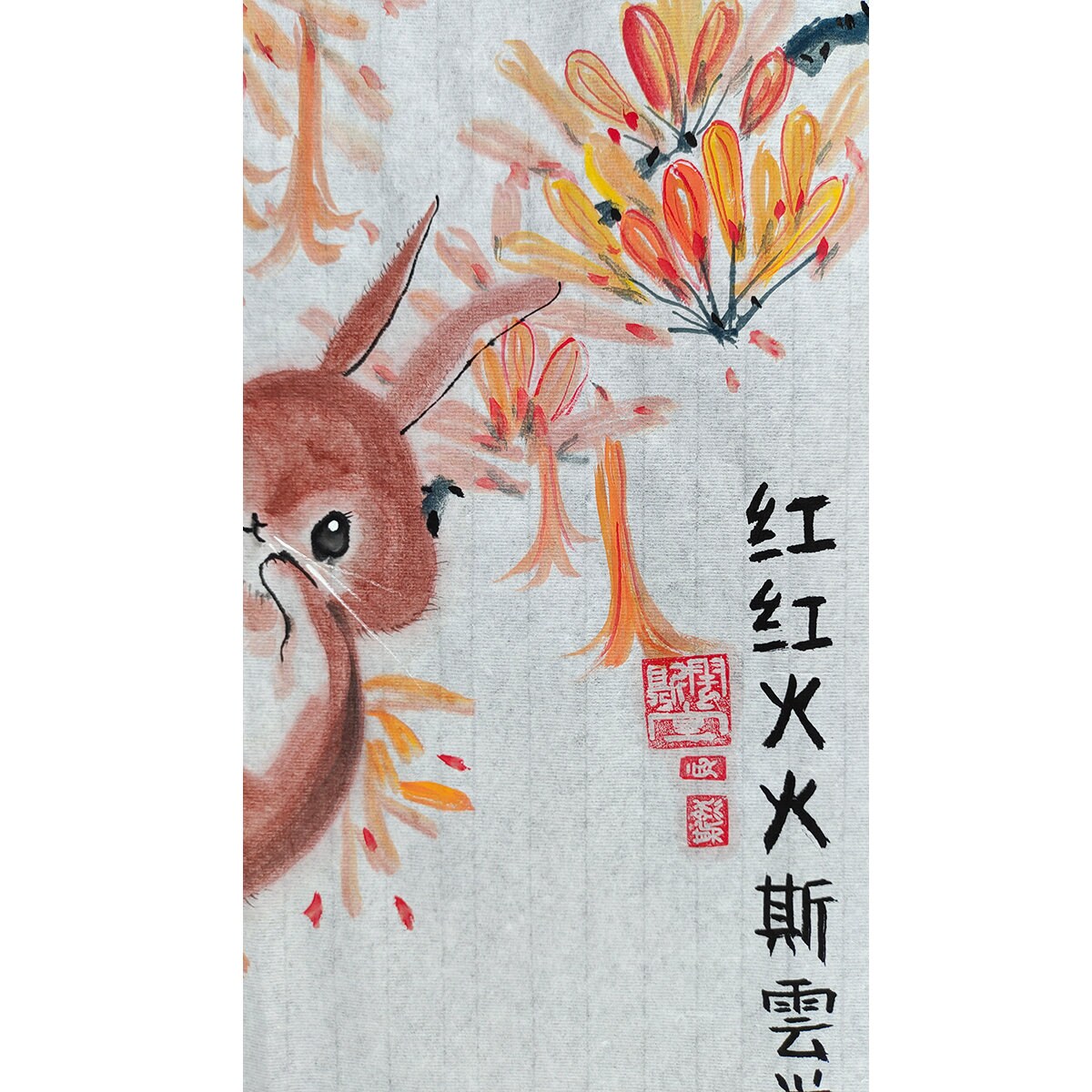 MISS MISY Rabbits With Flame Flower Handmade Original Watercolor ...