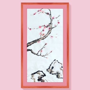 Ameixa bossom pedra rio original pintura chinesa artesanal arte asiática pintado à mão papel de arroz personalizar conjuntos para decorar e coleções
