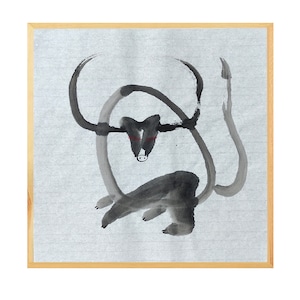 MISS MISY bull Handmade Original Watercolor Painting,zen circle Wall Art,Chinese japanese Art freestyle,Decor home