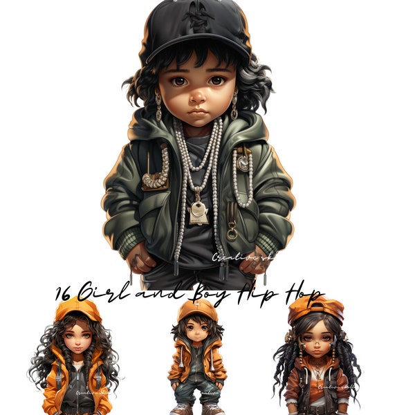 Cartoon Boy and Girl Hip Hop PNG , hip hop clipart, black boys png, hip hop dancing clipart, sublimation designs, hip hop shirt design
