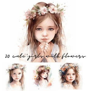 Ilustração de menina fazendo Primeira Comunhão, Clipart Religioso em Aquarela (Download Digital)
