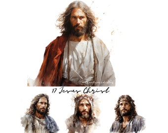 Paquete de ilustraciones PNG de Jesucristo, arte cristiano (descarga digital)