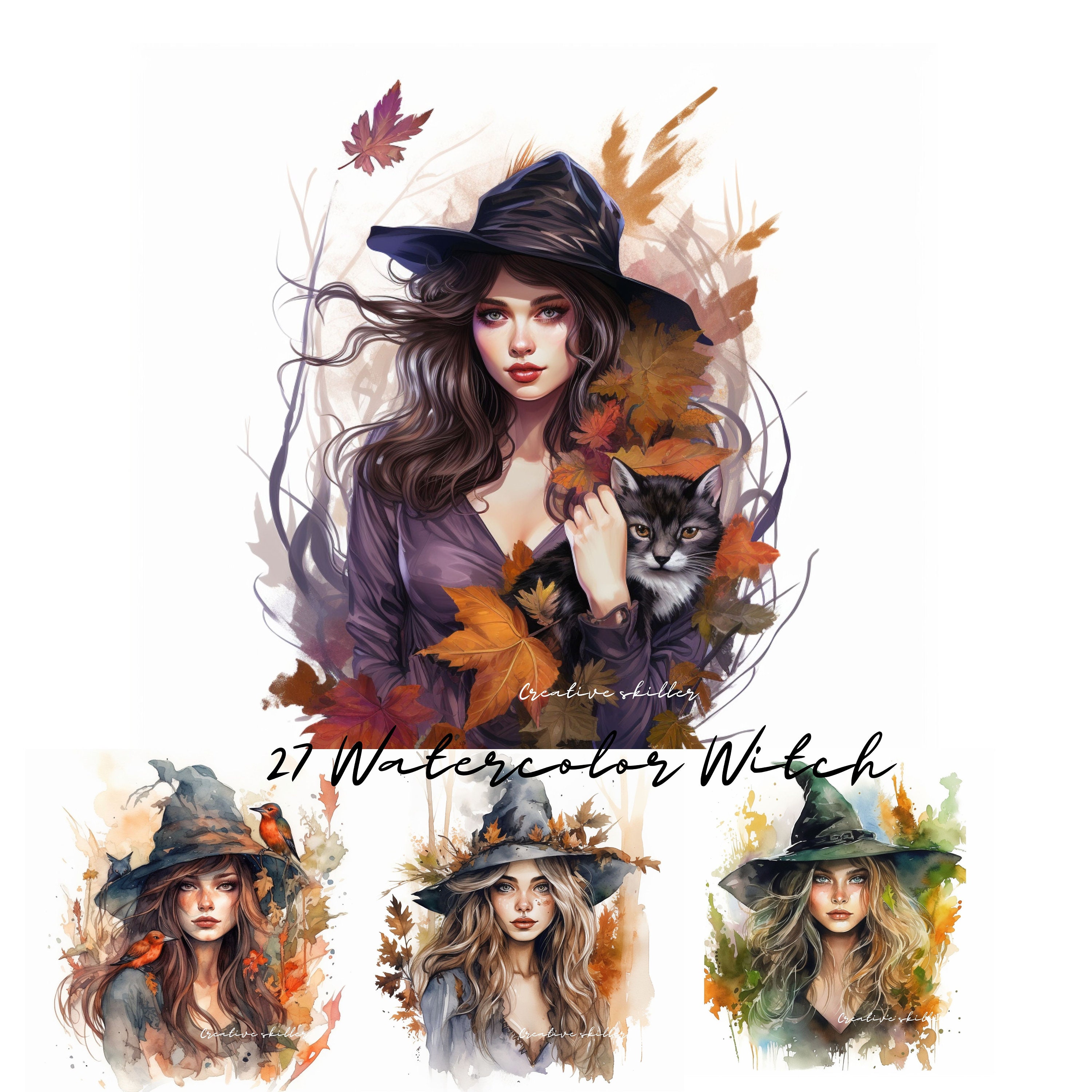 Watercolor Witch Witch Clipart Gothic Witch Clipart Jpgs - Etsy