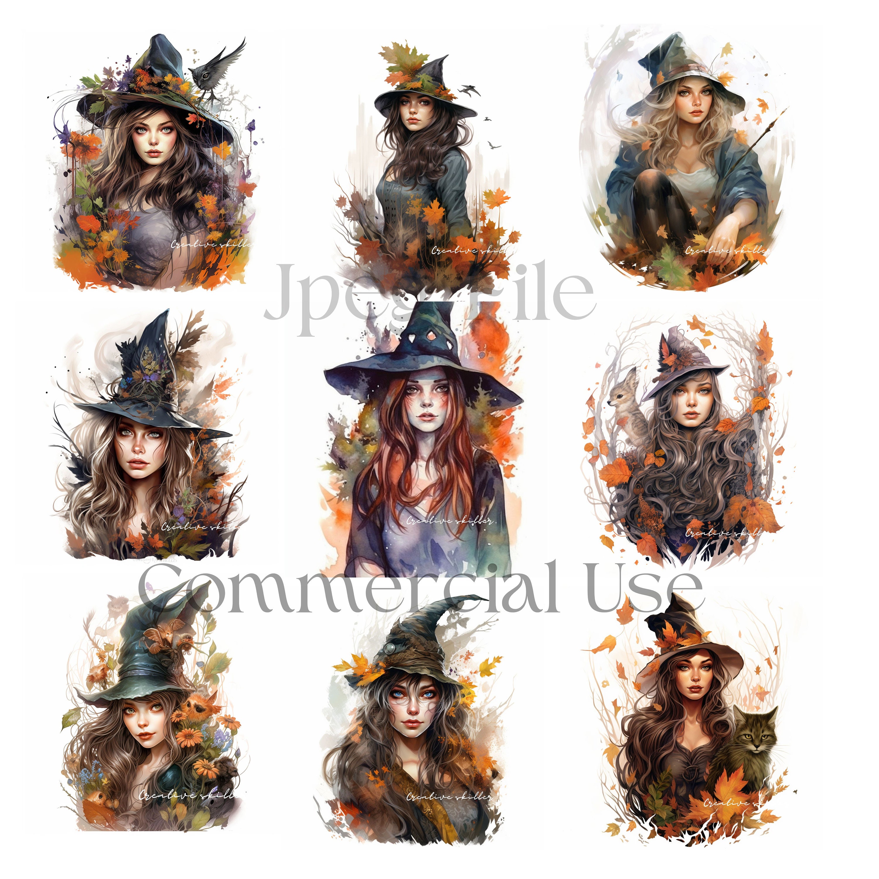 Watercolor Witch Witch Clipart Gothic Witch Clipart Jpgs - Etsy