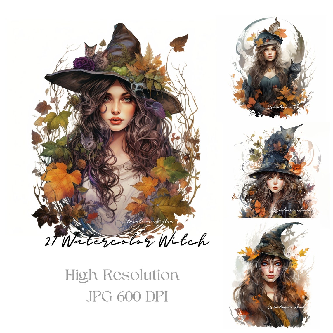 Watercolor Witch Witch Clipart Gothic Witch Clipart Jpgs - Etsy