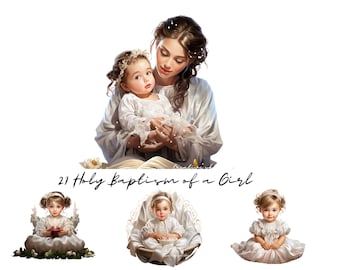 Baby Girl Baptism Clipart, Angel Illustrations (21 PNG)