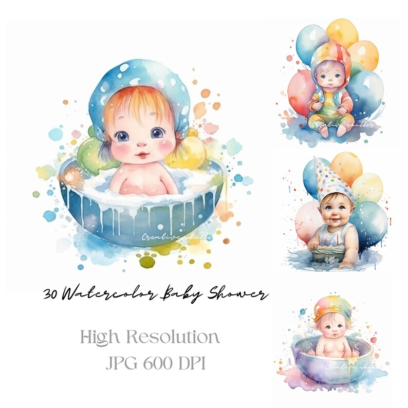 Watercolor Clipart Baby Shower, Baby Monthly Milestone Clip Arts