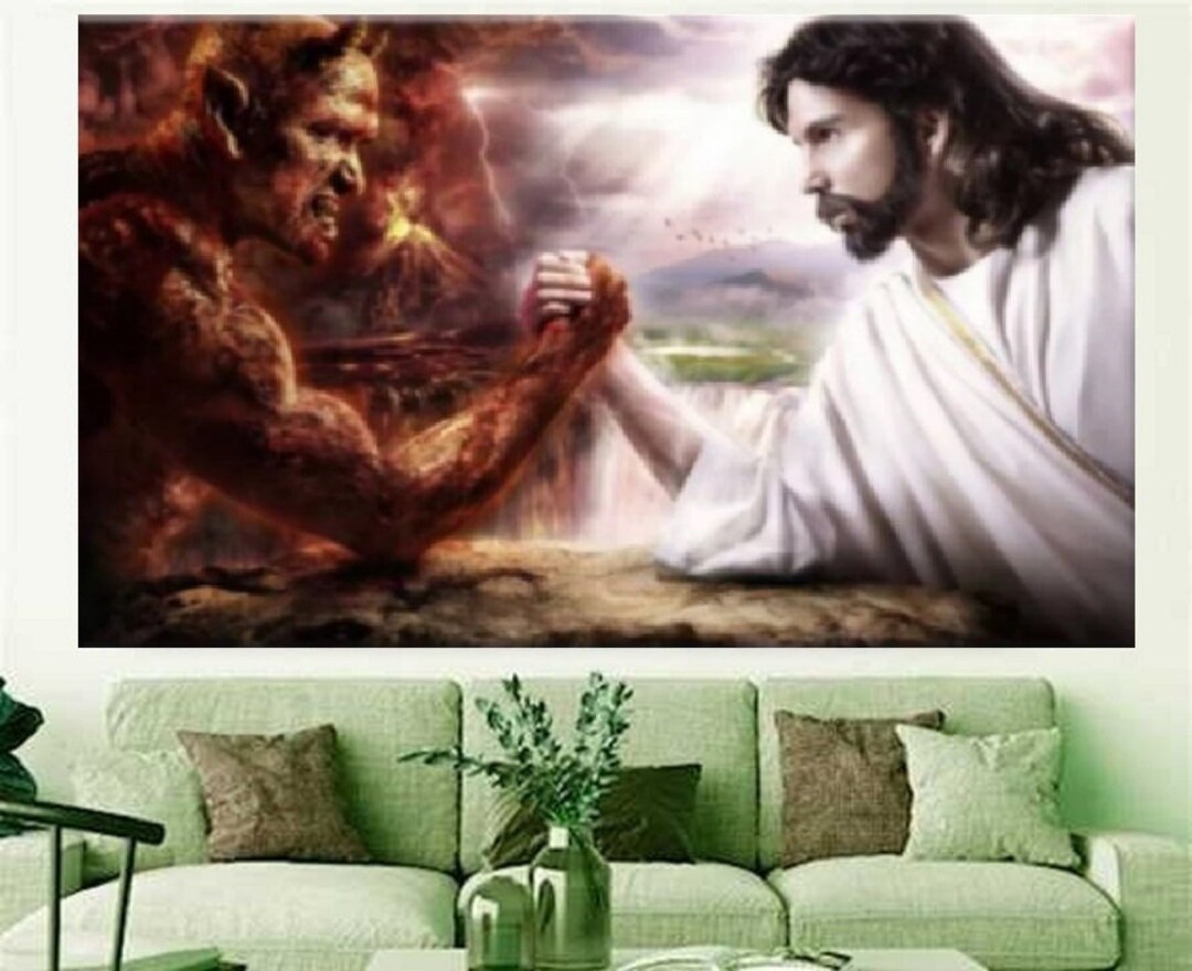 Jesus Devil Vs God Canvas Pieces Home Decor Jesus Christ - Etsy
