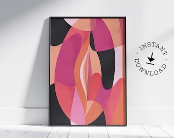 Impresión de vulva, arte moderno abstracto, positividad corporal, viva la vulva, cartel feminista