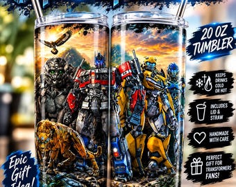 Transformers 20 oz Tumbler – Movie Inspired Stainless Steel Cup, Gift for Transformers Fan