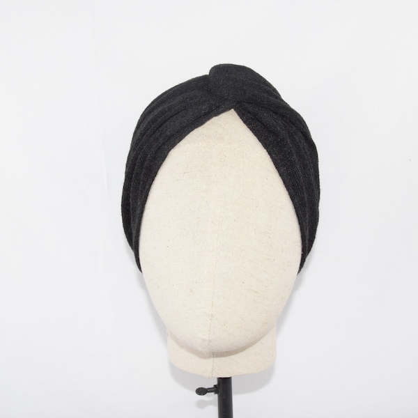 Turban bonnet pour femme en maille noire pour femme