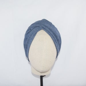 Women&#39;s blue knit crossover beanie turban for women