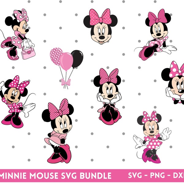 Minnie Mouse SVG Bundle, Princess Svg, Minnie Mouse Birthday, Minnie Mouse Clubhouse, Minnie Head Svg, Instant Downlaod