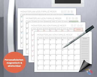 Magnetic and wipeable monthly calendar including foil pen