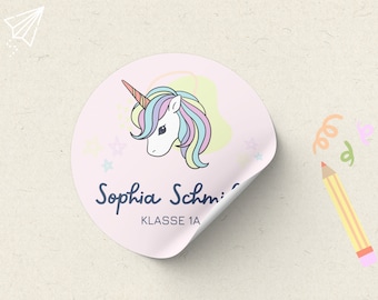 35 name stickers Round with unicorn for the school | Premium Sticker Paper Matt