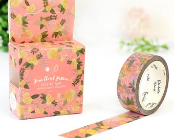 Pink Flower Washi Tape, Floral Craft Supplies for Scrapbook and Bullet Journal Planner, Kawaii Washi Tape