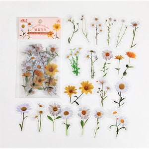 Wild Daisy Stickers Set - 40 Pieces for Scrapbooking, Journaling, Planner, and Crafts | Pressed Floral Stickers | Assorted Sizes and Styles