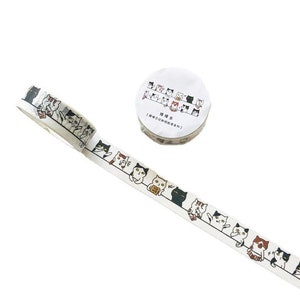 Cute Cats Washi Tape - Kawaii Cartoon Designs - 5m Length, Single Sided Decorative Tape for Scrapbook, Journal, and Craft Supplies
