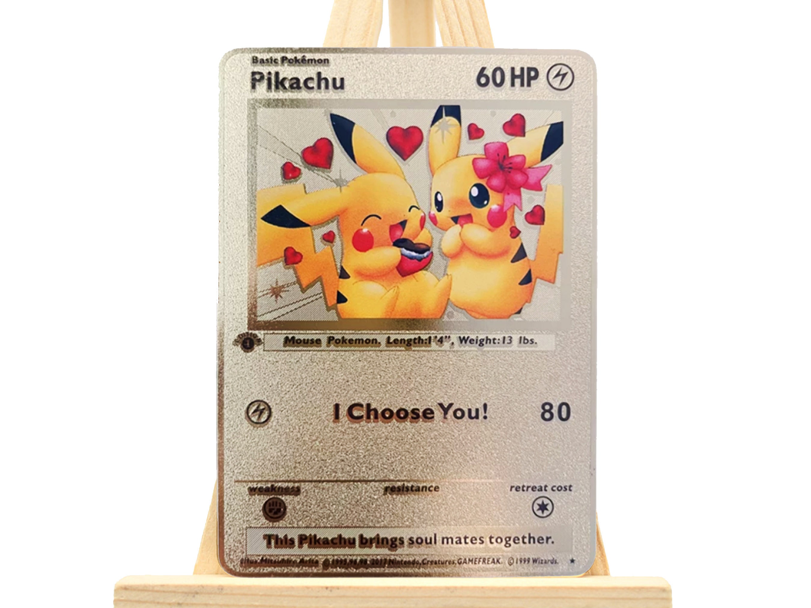 Anime Pokemon Gold Card Pikachu Eevee 60Hp I Choose You Gold Metal