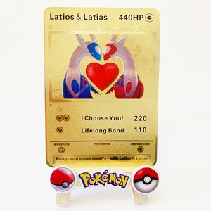 Pokemon Gold Card - I Choose You Latios & Latias - Valentine's Day Gift for Him or Her - Metal Anniversary Card High Quality with Sleeve