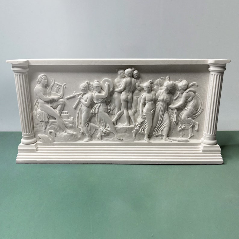 The dance of the Muses on Helicon Statue, Greek Bas-relief Sculpture, Plaster Grecian Bas-relief, Small Shelf Decor,Paperweights, Home Decor