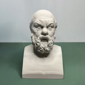 Bustebeeld Socrates, bustebeeld, beeldje Griekse mythologie, Griekse buste van gips, decor kleine plank, standbeeld Griekse filosoof, presse-papiers