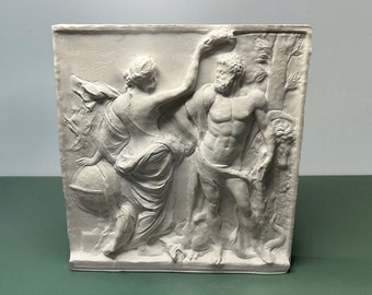 A Plaster Relief Of Hercules Crowned By Glory Sculpture Relief Plaster Ornament, Grecian Bust Gypsum Portrait, Craft Statue Home Decor