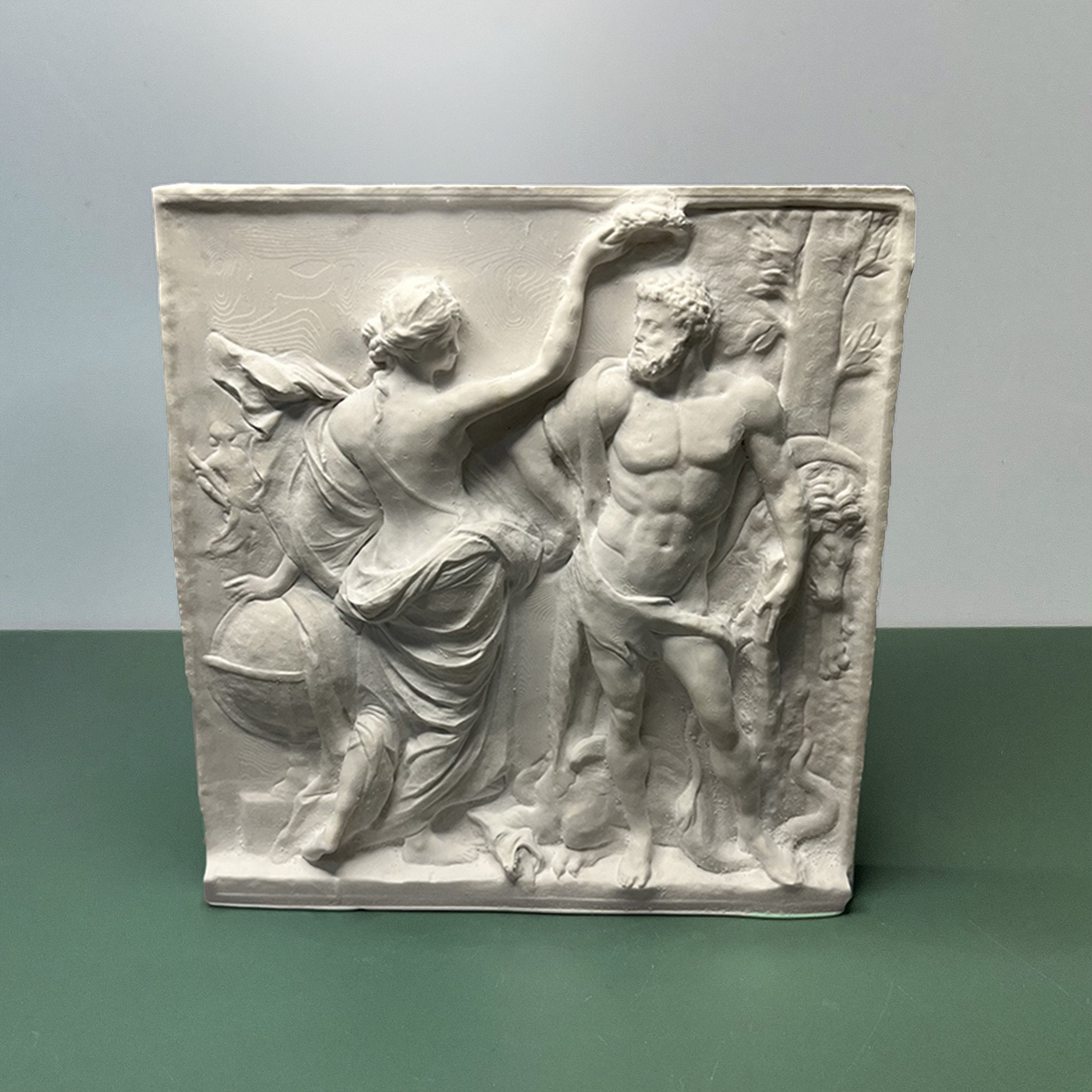 A Plaster Relief Of Hercules Crowned By Glory Sculpture Relief Plaster Ornament, Grecian Bust Gypsum Portrait, Craft Statue Home Decor
