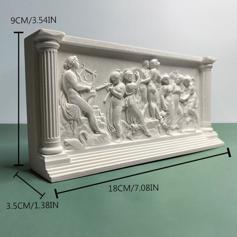 The dance of the Muses on Helicon Statue, Greek Bas-relief Sculpture, Plaster Grecian Bas-relief, Small Shelf Decor,Paperweights, Home Decor