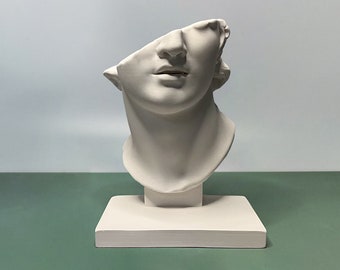 Fragmentary Colossal Head of a Youth Statue, Ancient Figurine, Plaster Bust, Small Shelf Decor, Greek Statue Art, Paperweights, Modern Art