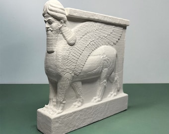 Historical Assyrian Lamassu Nimrud Palace guardians winged Bull Plaster Sculpture, Paperweights,Small Shelf Decor,Craft Arts Home Decoration