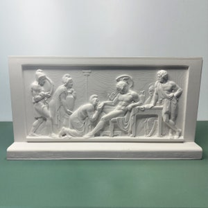 Priam Pleads with Achilles for Hector’s Body Sculpture Relief Plaster Ornament, Grecian Bust Gypsum Portrait,Craft Plaster Statue Home Decor